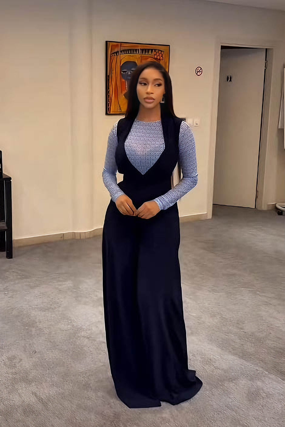 Smart Navy Layering Jumpsuit Set