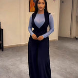 Smart Navy Layering Jumpsuit Set