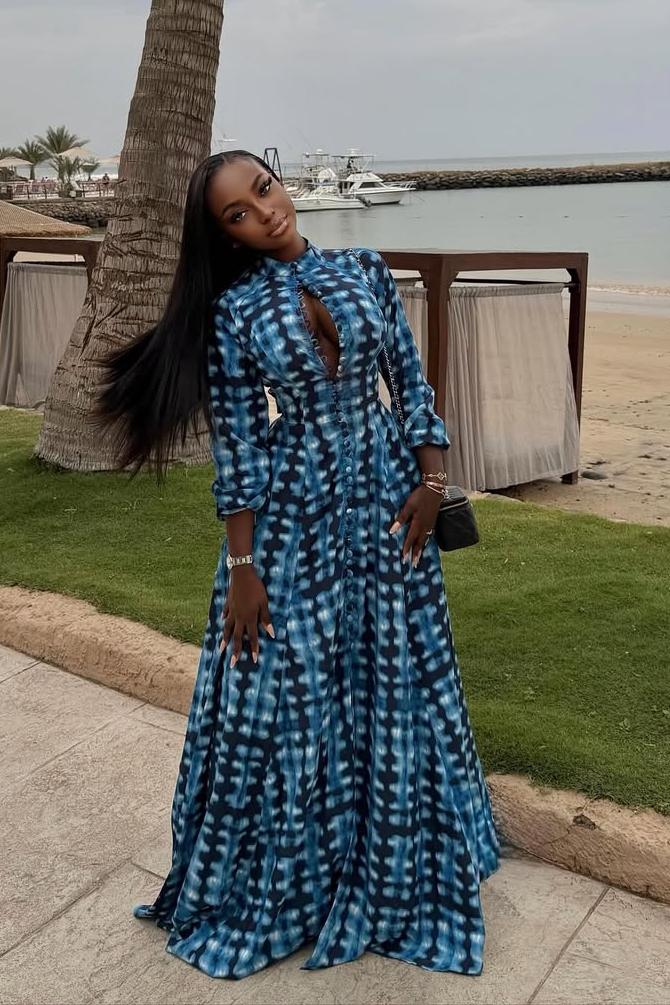 Blue Tie-Dye Button-Front Maxi Dress