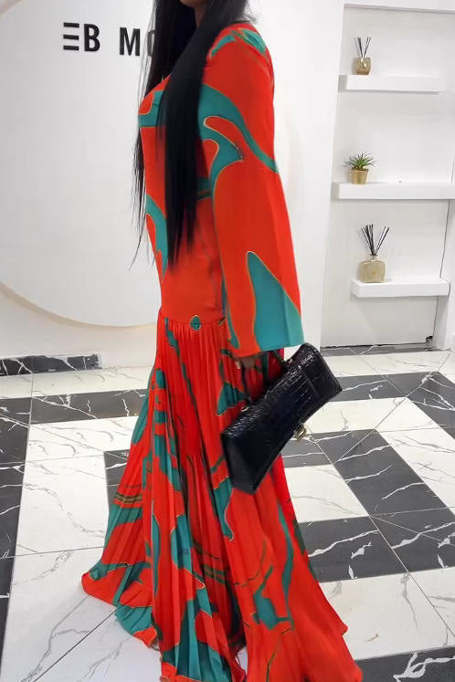 Tropical Wave Pleated Maxi Dress