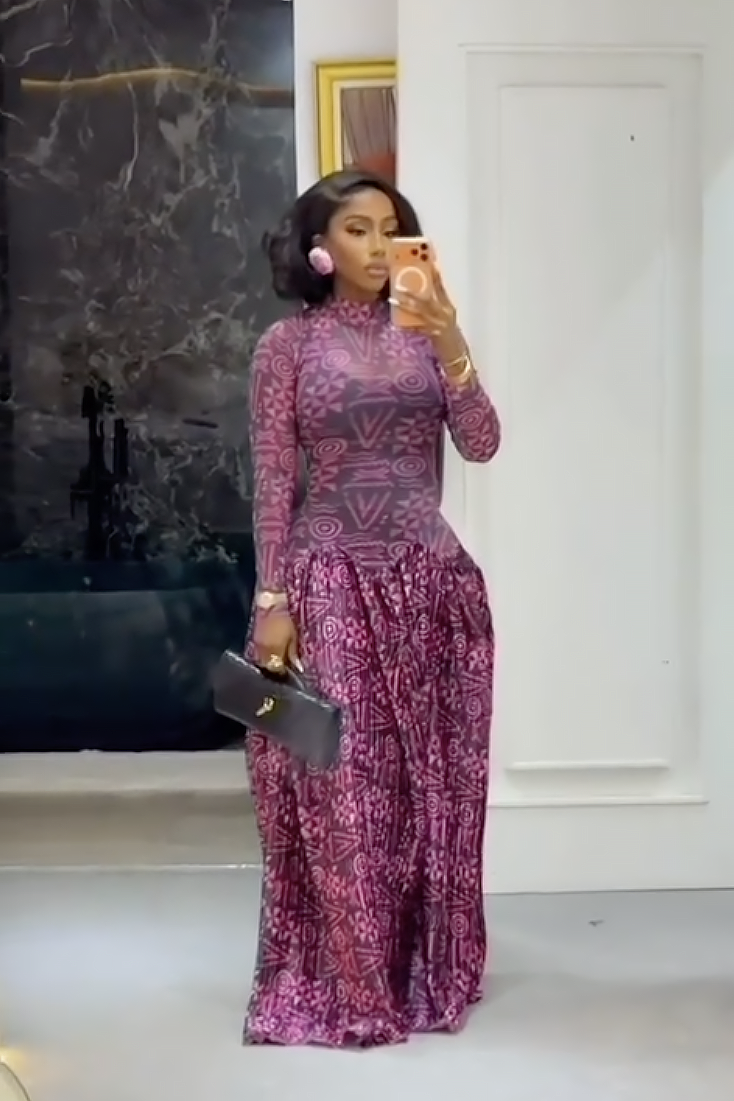 Geometric Print High Neck Maxi Dress