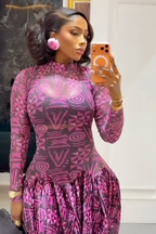 Geometric Print High Neck Maxi Dress