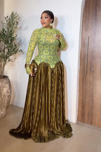 Mesh Panel Retro Pleated Maxi Dress