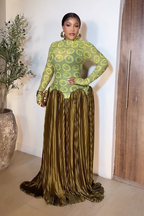 Mesh Panel Retro Pleated Maxi Dress