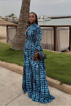 Blue Tie-Dye Button-Front Maxi Dress