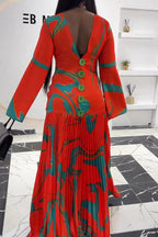 Tropical Wave Pleated Maxi Dress