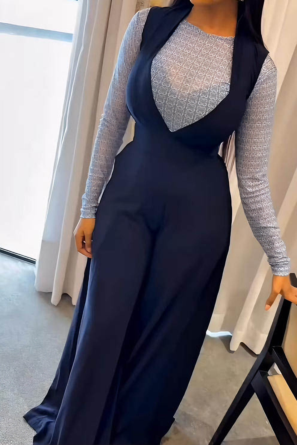 Smart Navy Layering Jumpsuit Set