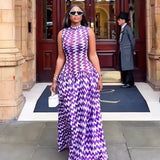 Purple Zigzag Print Maxi Dress