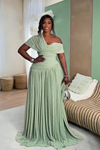 Mint Green Ruched Chiffon Maxi Gown