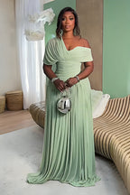 Mint Green Ruched Chiffon Maxi Gown