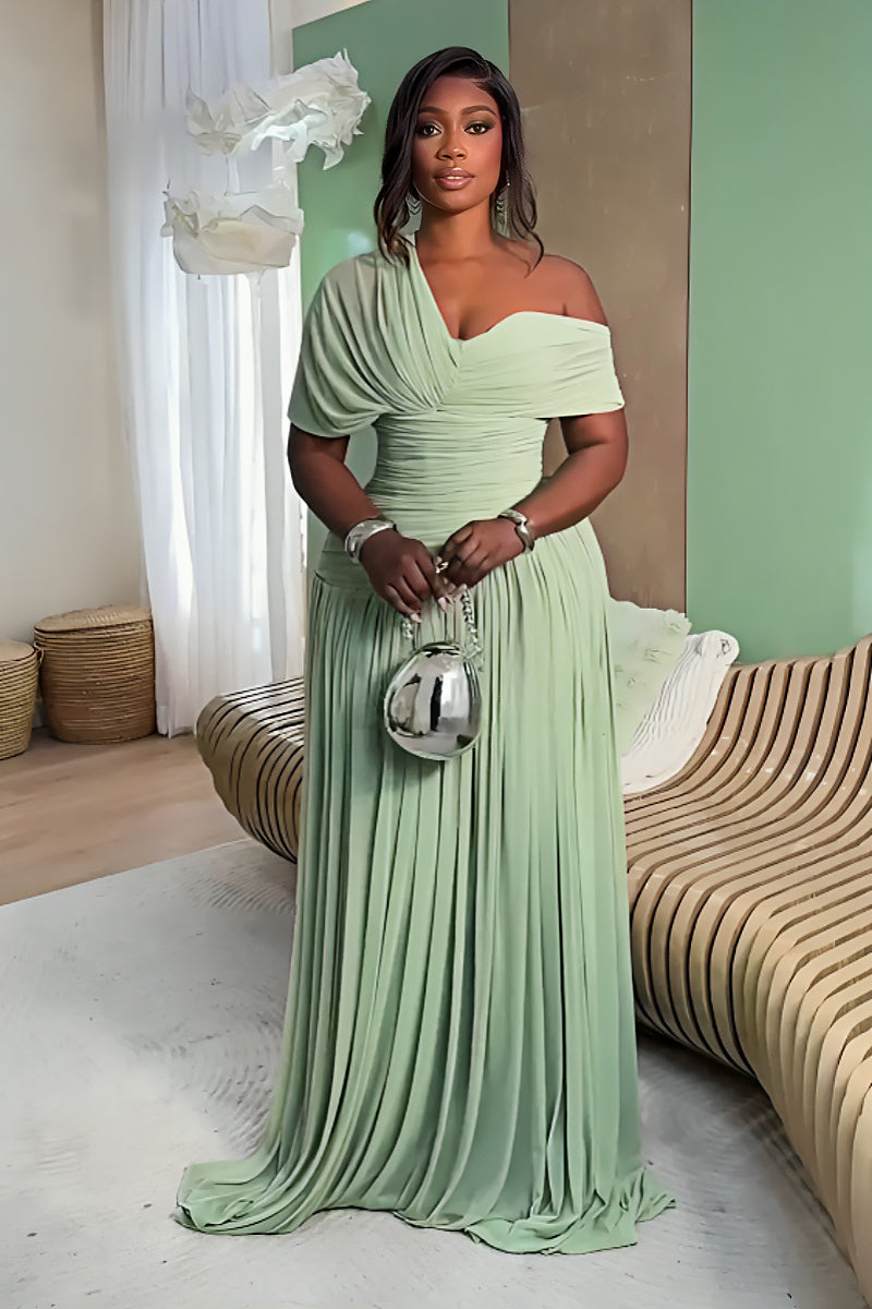 Mint Green Ruched Chiffon Maxi Gown