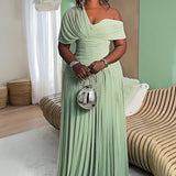 Mint Green Ruched Chiffon Maxi Gown