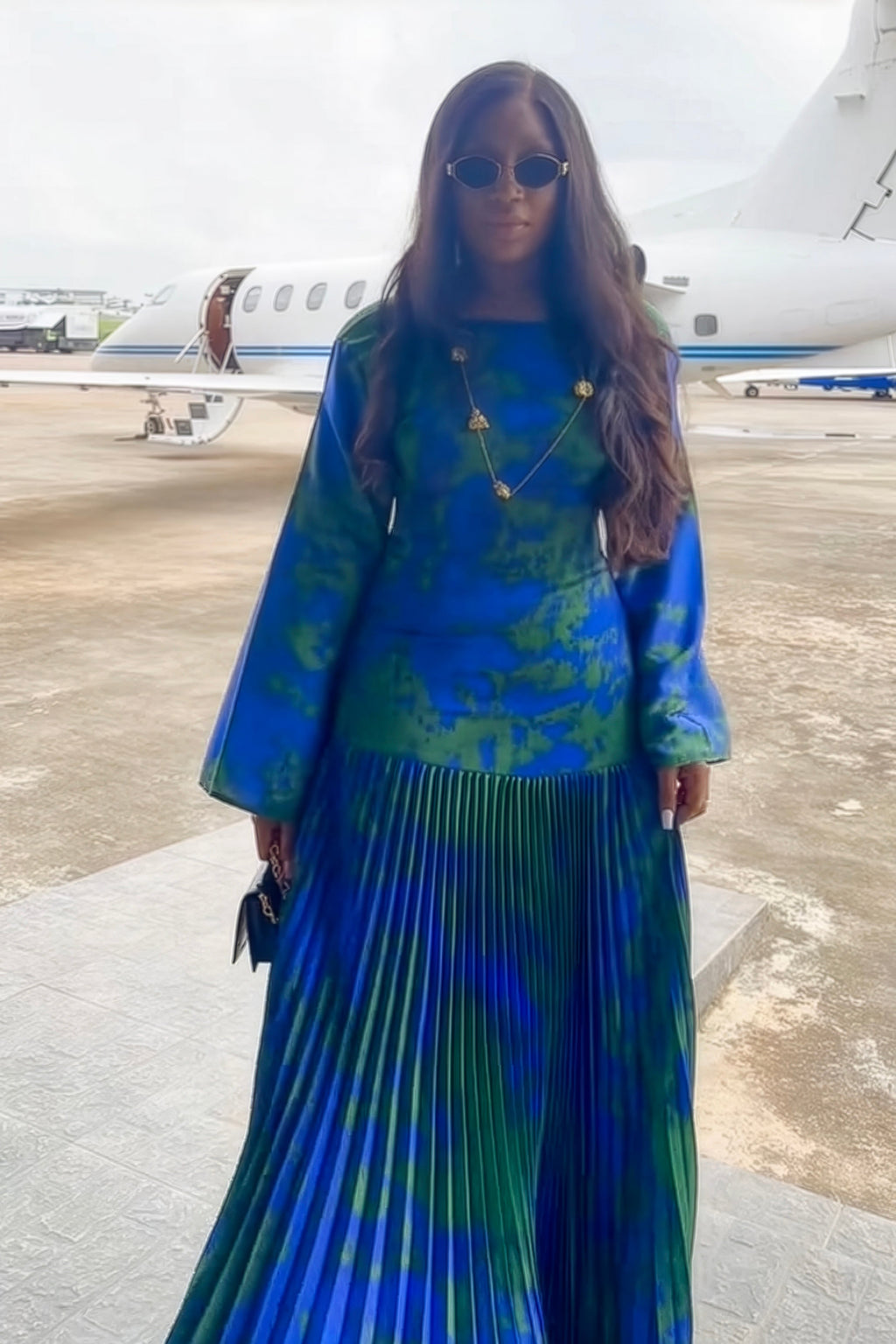 Tropical Wave Pleated Maxi Dress