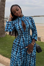 Blue Tie-Dye Button-Front Maxi Dress