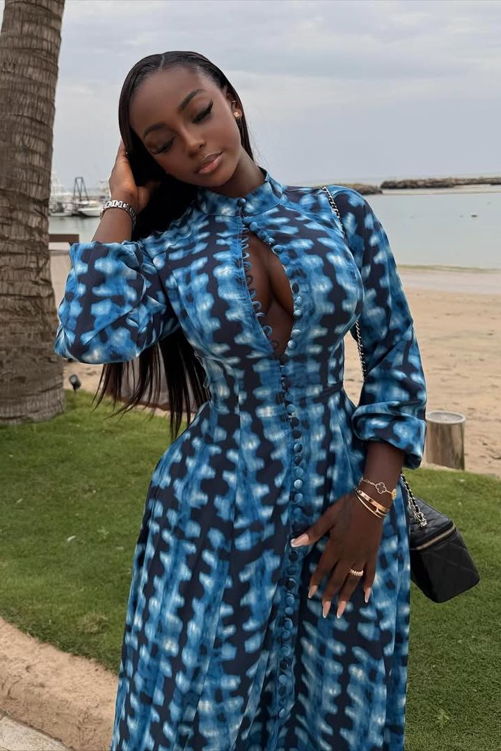 Blue Tie-Dye Button-Front Maxi Dress