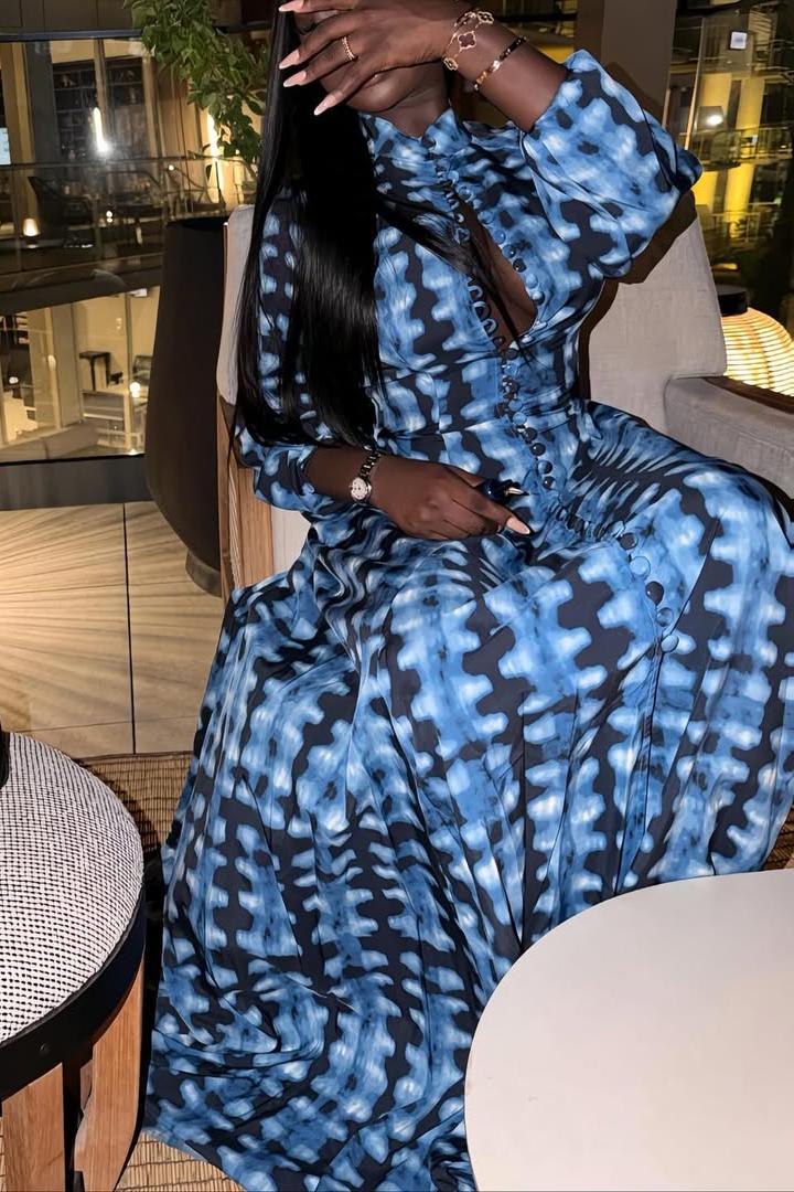 Blue Tie-Dye Button-Front Maxi Dress