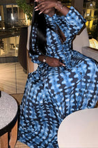 Blue Tie-Dye Button-Front Maxi Dress