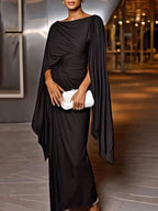 Elegant Draped Cape Sleeves Maxi Dress