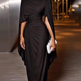 Elegant Draped Cape Sleeves Maxi Dress