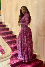 Geometric Print High Neck Maxi Dress