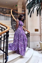 Purple Zigzag Print Maxi Dress