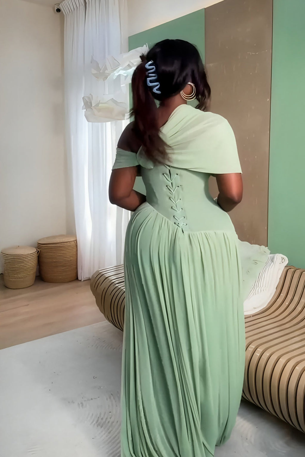 Mint Green Ruched Chiffon Maxi Gown