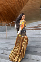 Tropical Wave Pleated Maxi Dress