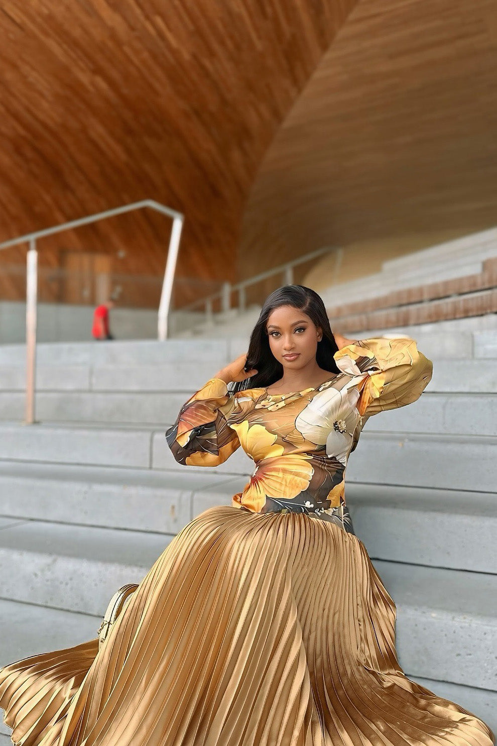 Tropical Wave Pleated Maxi Dress