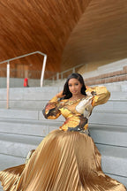 Tropical Wave Pleated Maxi Dress