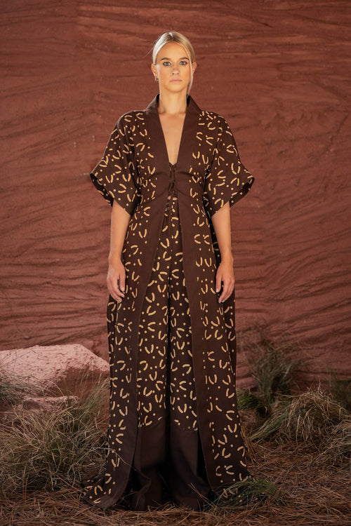 Chocolate Boho Kimono & Pants Set