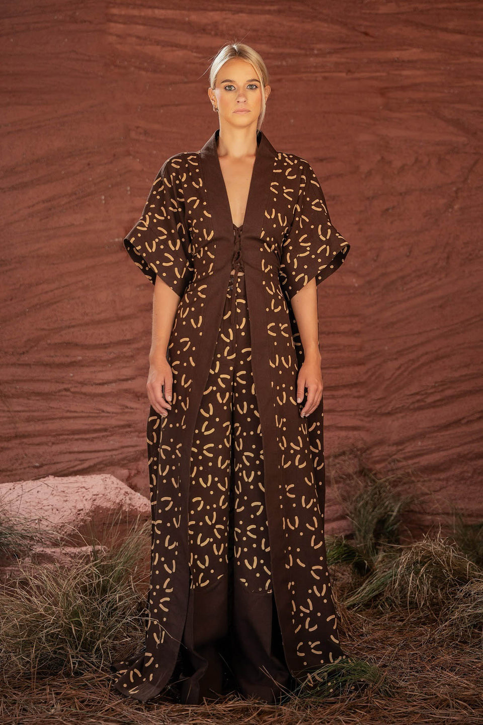 Chocolate Boho Kimono & Pants Set