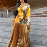 Sunflower Gold Pleated Maxi Dress