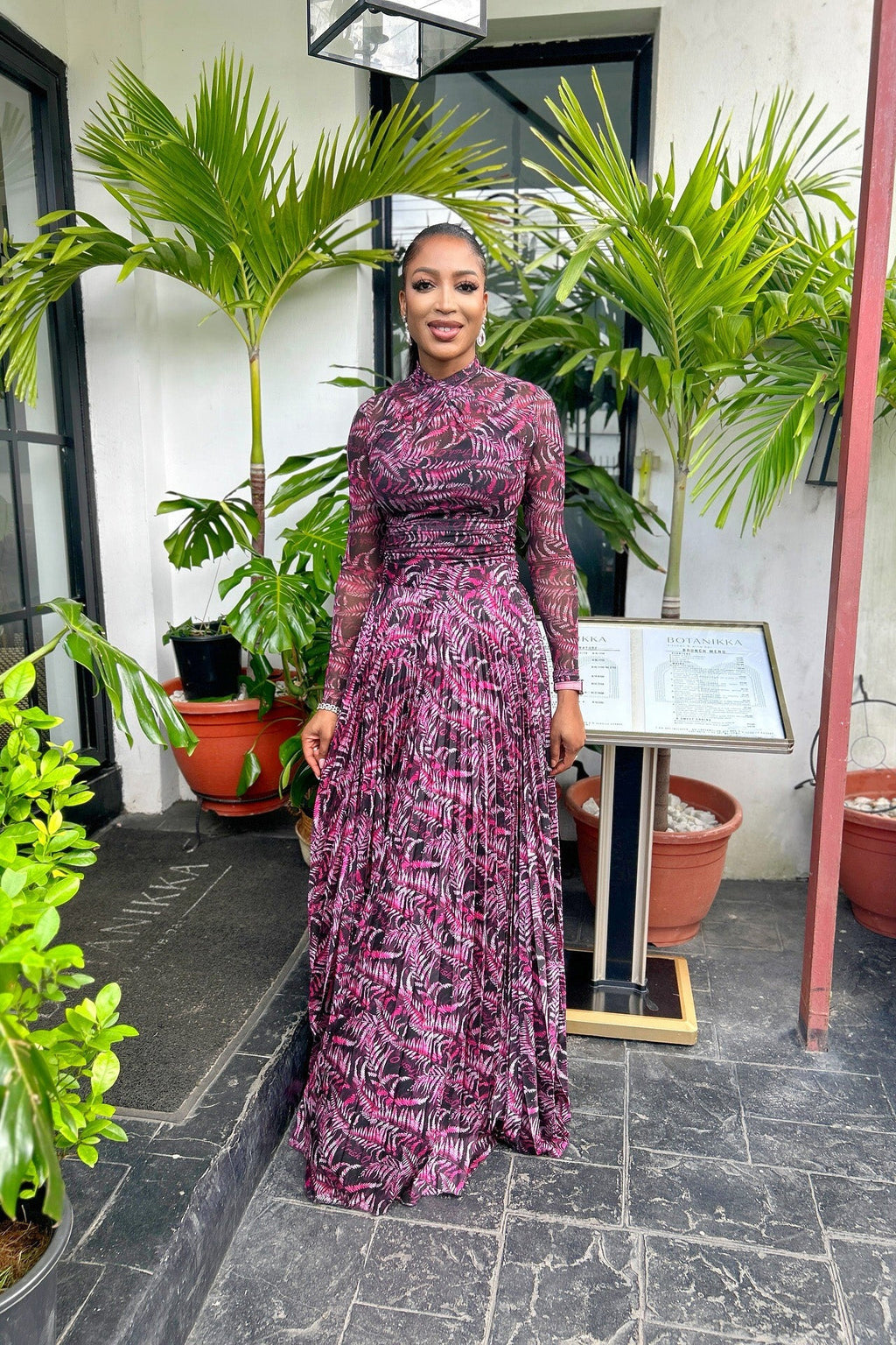 Tropical Print Mesh Maxi Dress