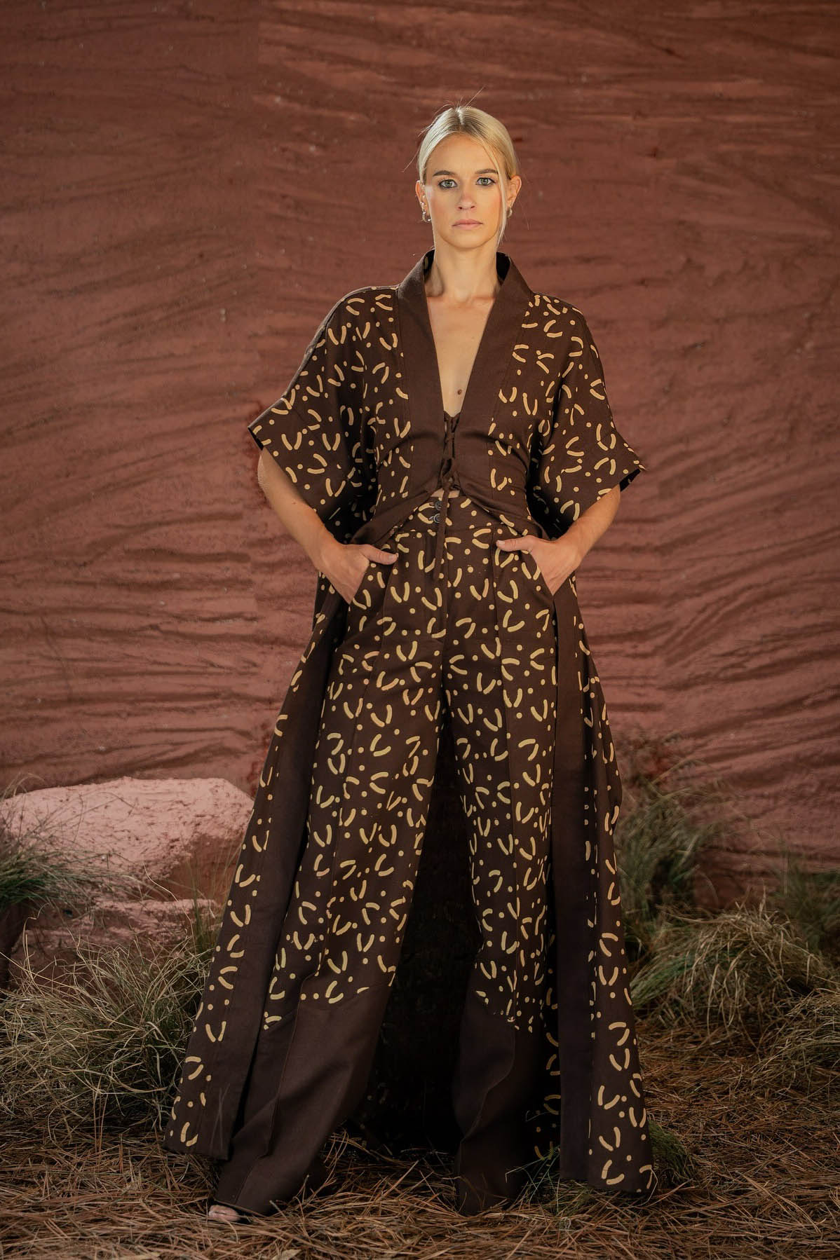 Chocolate Boho Kimono & Pants Set