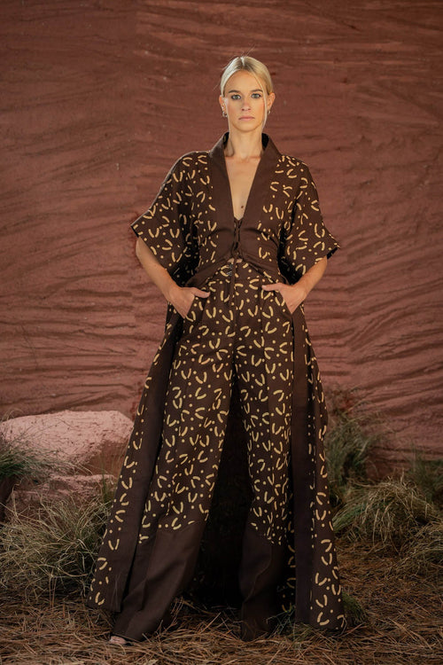 Chocolate Boho Kimono & Pants Set