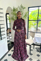 Tropical Print Mesh Maxi Dress