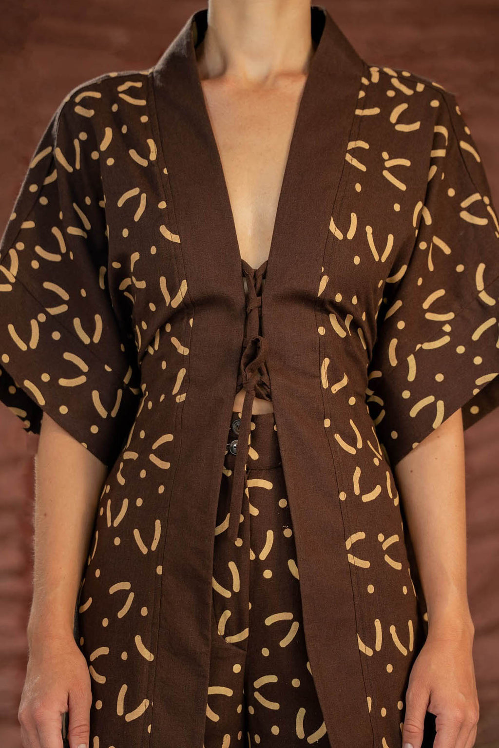 Chocolate Boho Kimono & Pants Set